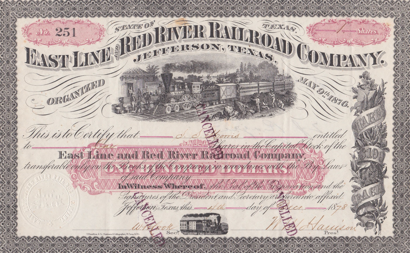 Railroad Stock Certificate Avinger Station